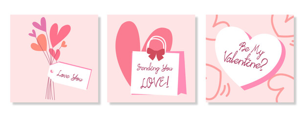 Set of Valentine's Day poster, greeting card, cover, label, sale promotion templates, pattern background in modern trendy style.