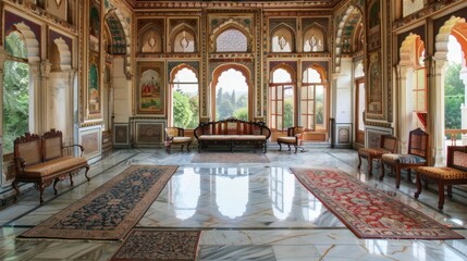 Obraz premium Indian Palace Interior with Marble Floor and Intricate Details