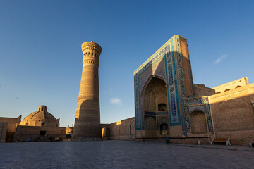 uzbekistan tower in sunrise in historical city