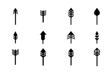 Collection of Minimalist Black Arrow Icons in Various Directions and Styles, Including Single Arrows, Double Arrows, and Upward Arrows for Navigation and Design Use.

