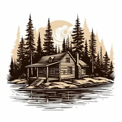 Rustic Cabin in a Forest by a Lake