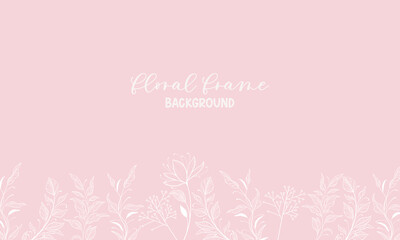 Botanical wedding invitation card template design, flowers line art ink drawing background.