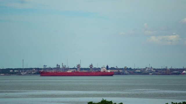 A tanker leaving Lake Maracaibo in Venezuela