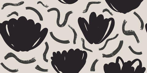 Hand drawn simple abstract flowers print. Trendy collage pattern. Fashionable template for design.
