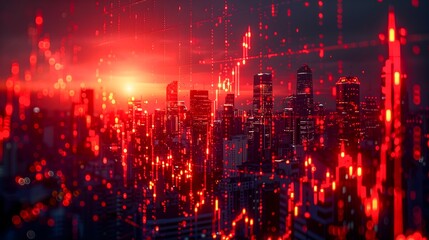 Fototapeta premium red stock exchange chart against the background of city high-rise buildings