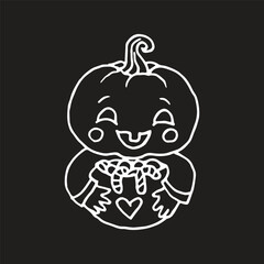 Baby Jack-O-Lantern Pumpkin Head with candy illustration for Halloween on black