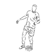 a football player dribbling the ball in black and white line art illustration