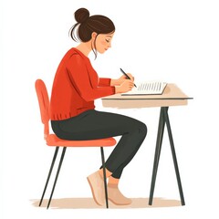 A pregnant woman sits at a desk, focused on writing her birth plan. Her thoughtful expression reflects her anticipation and preparation for motherhood