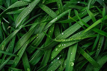 Water drops on green grass. Nature background.