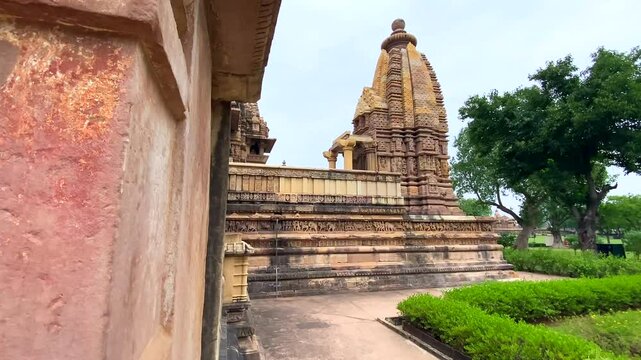 Lakshmana temple in khajuraho the group of monuments of hindu and jain temples in chhatarpur district, madhya pradesh, India.Unesco world heritage site.