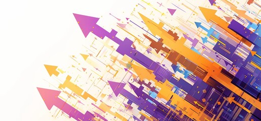 Abstract Design of Arrows Representing Financial Trends on White Background. Dynamic Movement Using Vibrant Colors to Convey Growth and Sophistication.