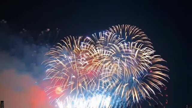 Fireworks celebration In Night Sky. Festive and celebration themes.