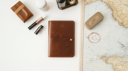Stylish Travel Essentials on a Vintage Map