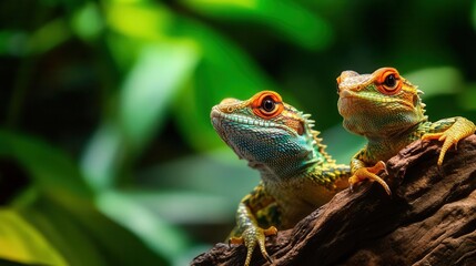 The breeding pair of reptiles in a naturalistic habitat, showcasing their behavior and interaction