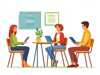 Fototapeta premium Education support programs, jobless people gaining skills, flat design illustration