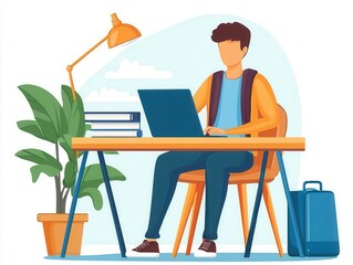 Jobless individual, exploring new career opportunities through education, flat design illustration