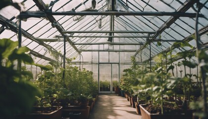 Obraz premium Greenhouse filled with vibrant plants, showcasing the beauty of nature and the art of horticulture