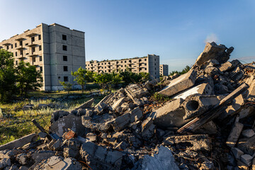 destroyed city buildings post apocalyptic empty apartments