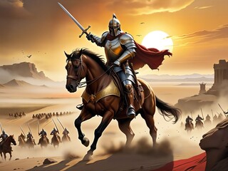 Naklejka premium Armored Knight Charging into Battle