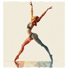 Naklejka premium Vector art of gymnast performing a floor exercise using soothing colors and abstract minimalist shapes on a clean white background