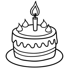 Birthday cake with candle line art vector illustration 
