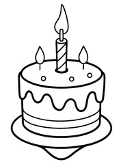 Birthday cake with candle line art vector illustration 
