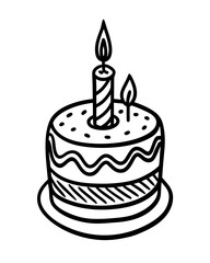 Birthday cake with candle line art vector illustration 

