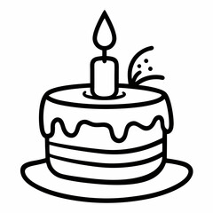 Birthday cake with candle line art vector illustration 
