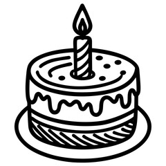 Birthday cake with candle line art vector illustration 
