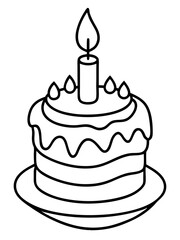 Birthday cake with candle line art vector illustration 
