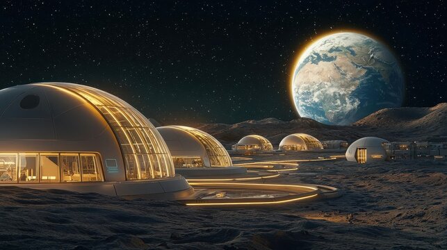 Futuristic moon base with sleek
