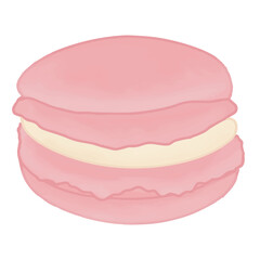 This picture shows one light pastel pink macaron that has a slightly white filling.