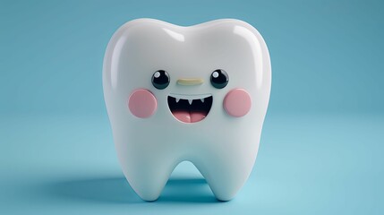 A Smiling Cartoon Tooth with Pink Cheeks and a Yellow Flaw