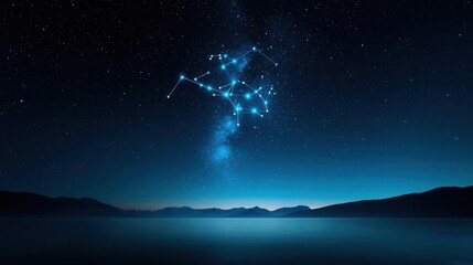 Starry night sky with digital constellations, blending astrology and technology