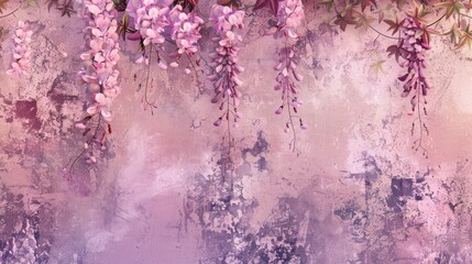 Wisteria Flowers Hanging Against a Weathered Wall