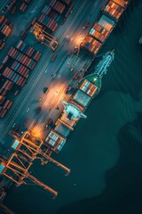 photo capturing the hustle and bustle of an industrial port as containers are unloaded from a cargo