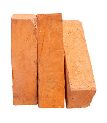 Side view of old red or orange bricks in stack isolated with clipping path in png file format