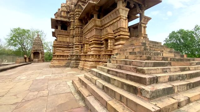 Lakshmana temple in khajuraho the group of monuments of hindu and jain temples in chhatarpur district, madhya pradesh, India.Unesco world heritage site.