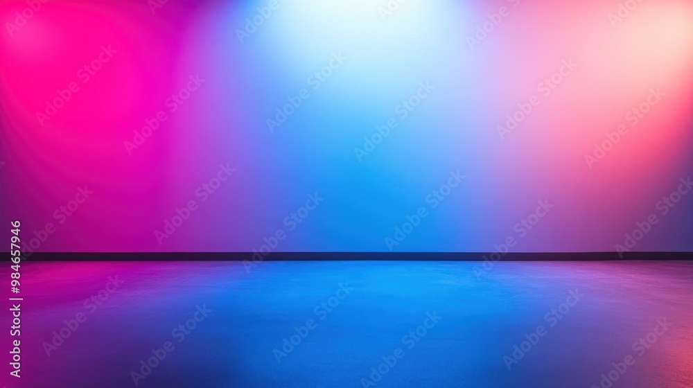 Poster A gradient-lit wall with blue and pink hues, creating a vibrant backdrop.