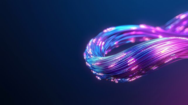 A visual representation of internet connectivity, with fiber optic cables glowing with digital data.