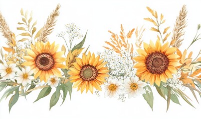 Naklejka premium Vibrant Sunflower Field in Summer Countryside Landscape