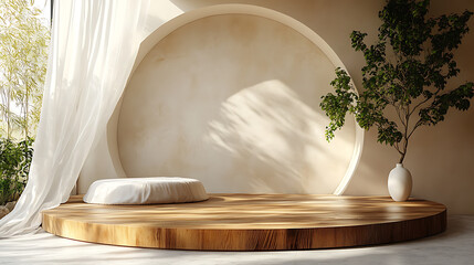 Fototapeta premium Circular wooden stand for placing products