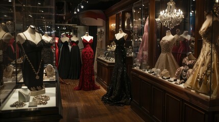 Dresses and Jewelry in a Boutique