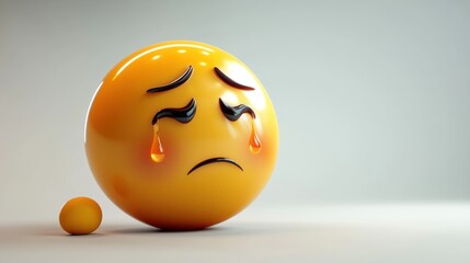 Fototapeta premium A sad, cartoonish yellow emoji with tears, expressing deep emotion and sorrow.