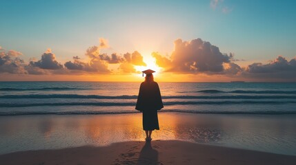 Fototapeta premium Graduation Celebration on the Beach at Sunset