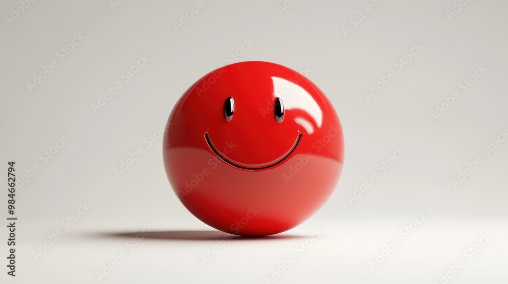 Poster A glossy red smiley face icon, symbolizing happiness and positivity.