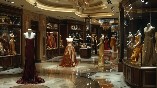 Elegant Dresses Displayed in Luxurious Boutique