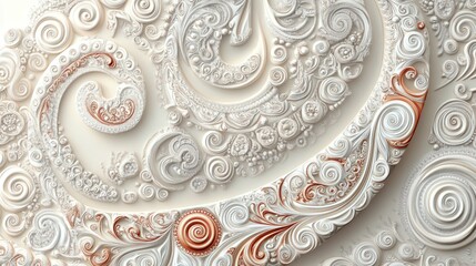 Abstract swirling patterns in white and copper tones, creating a decorative design.