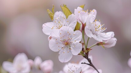 Obraz premium Delicate White Cherry Blossoms with Yellow Stamens