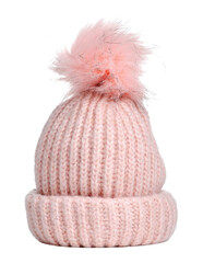 Pink warm hat for girls isolation